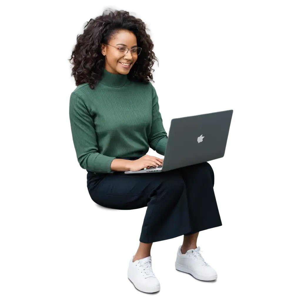 Happy-Black-American-Lady-Using-Laptop-PNG-Image-Capturing-Joy-and-Productivity