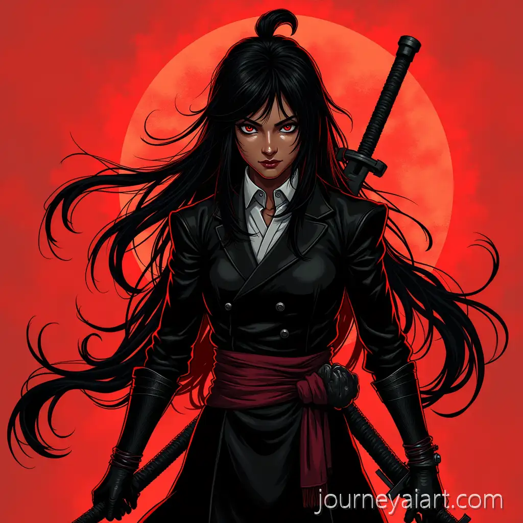 Fierce-Anime-Warrior-in-Red-andIntense-anime-character-battle-Black-Armor-Preparing-for-Battle