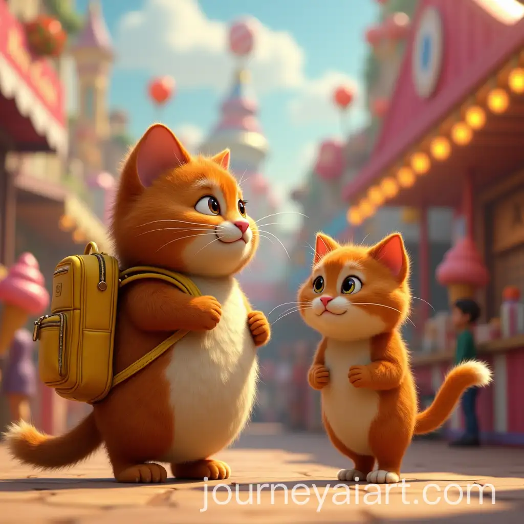 Chubby-Brown-Cat-and-Mother-at-Carnival-with-Ice-Cream-Stall