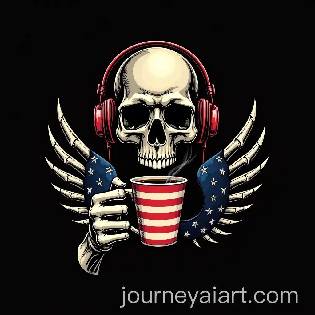 Biker-Skull-EmblemAI-Art-Prompt-Expansion-with-Coffee-Cup-and-Headphones-on-Black-Background