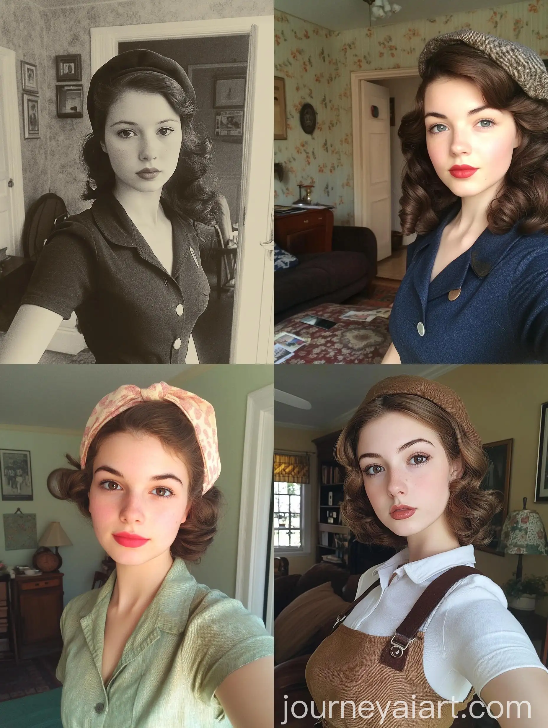 1940s-Worker-Girl-Selfie-in-Living-Room