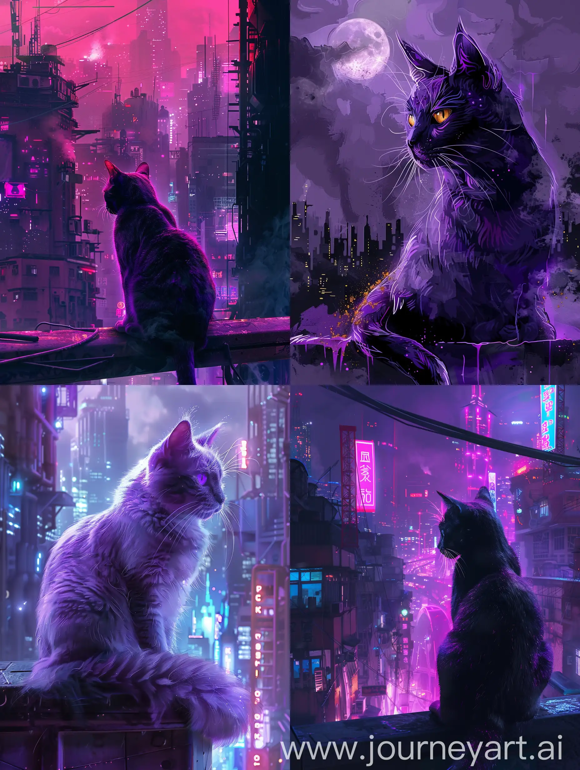 Calm-Purple-Cat-in-Cyberpunk-Cityscape