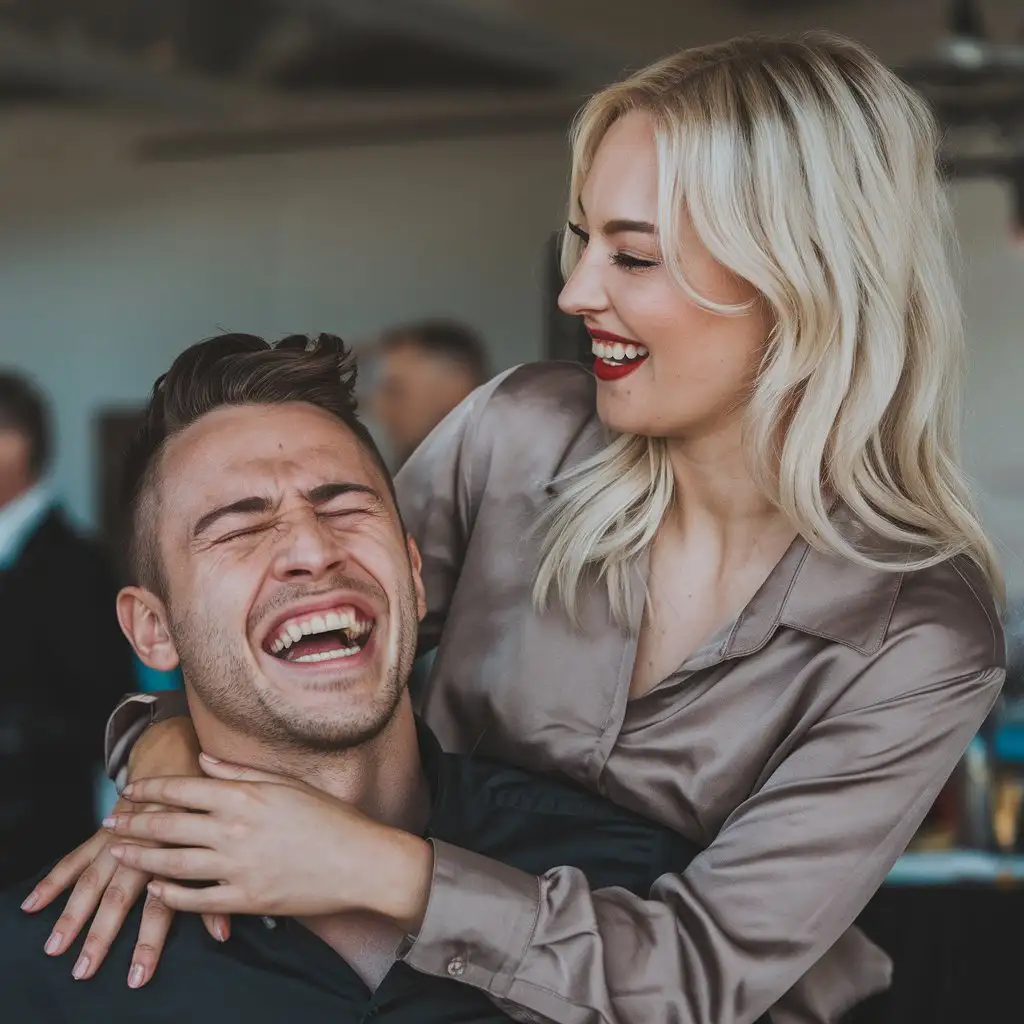 Man-Laughing-Hysterically-While-Woman-with-Evil-Smile-Holds-Him