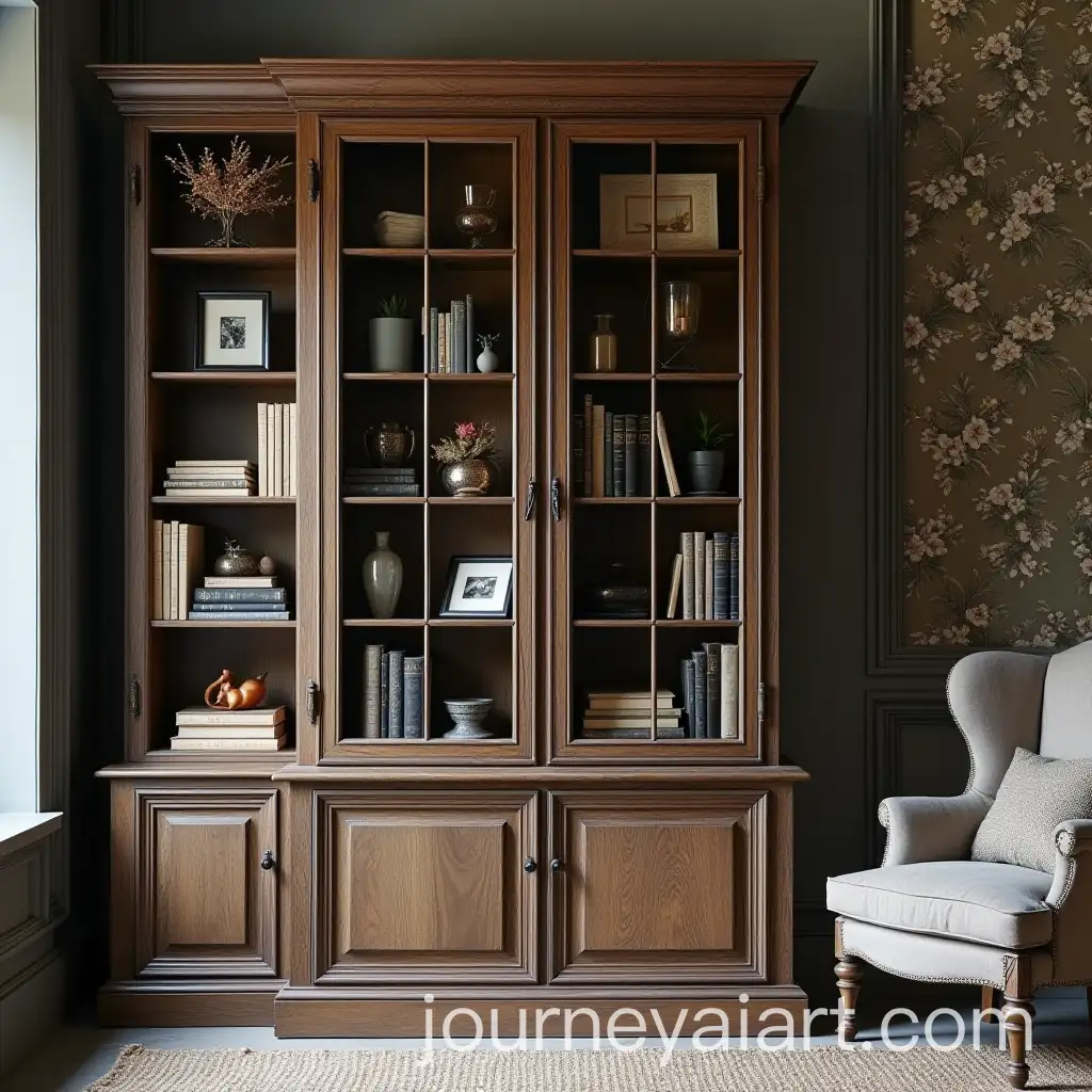 Elegant-Dark-Oak-Bookcase-with-Framed-Glass-Doors-in-Luxurious-Room