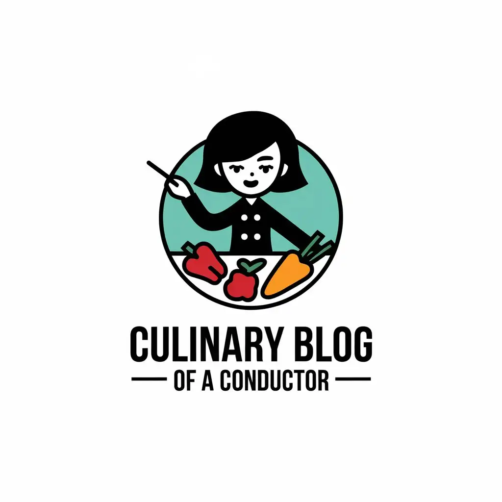 LOGO-Design-for-Culinary-Blog-of-a-Conductor-Vector-Logo-with-Girl-Conductor-and-Vegetables-Theme