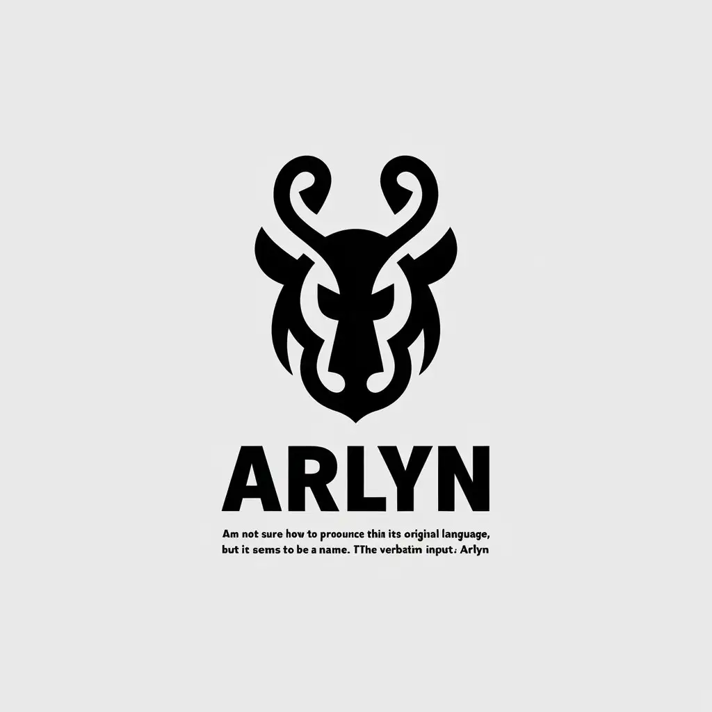 a vector logo design,with the text "Am not sure how to pronounce this in its original language, but it seems to be a name. Here's the verbatim input: arLYn", main symbol:Qilin head,Minimalistic,be used in Entertainment industry,clear background