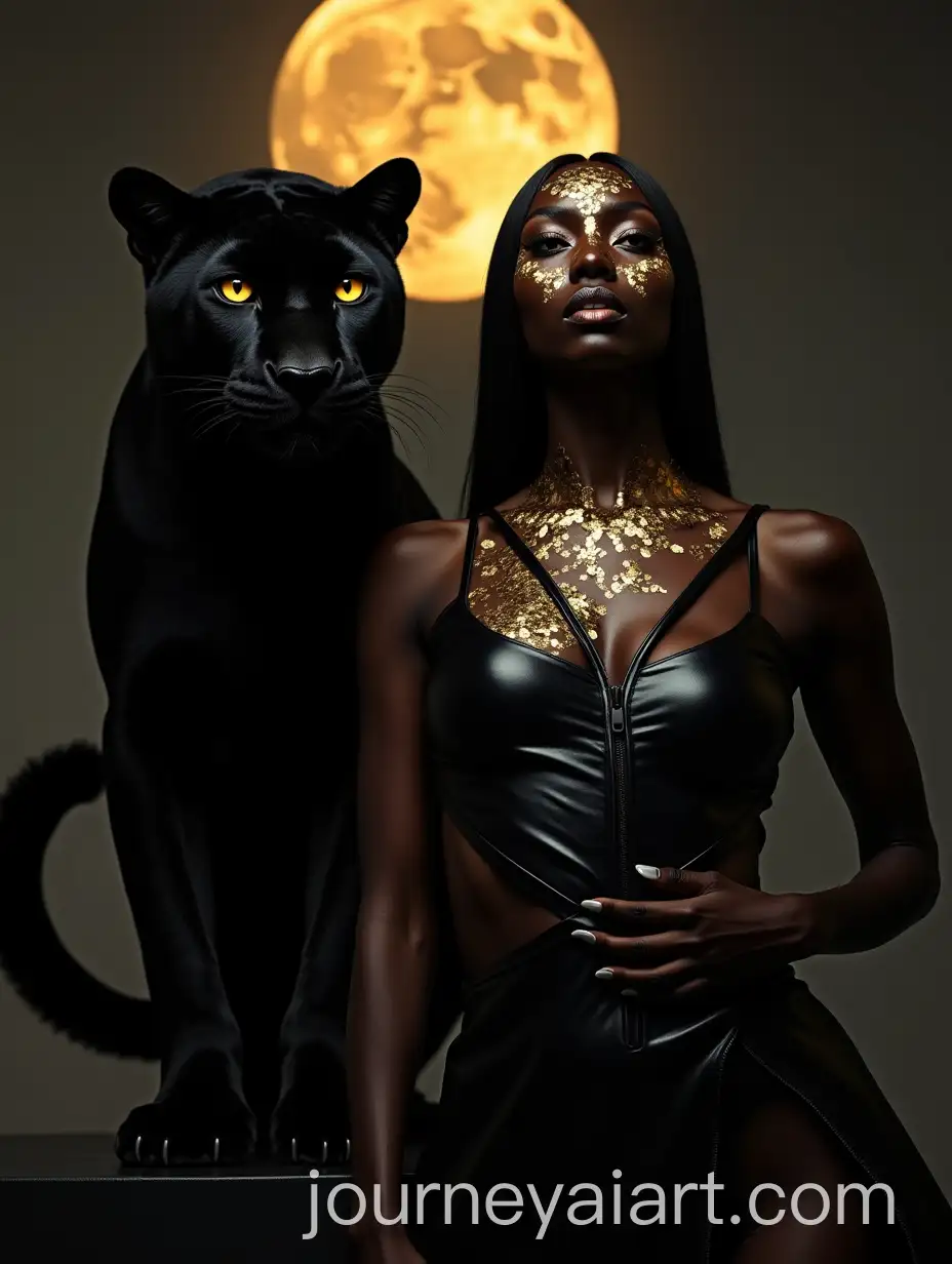 Fierce-HighFashion-Model-with-Panther-Under-Full-Moon