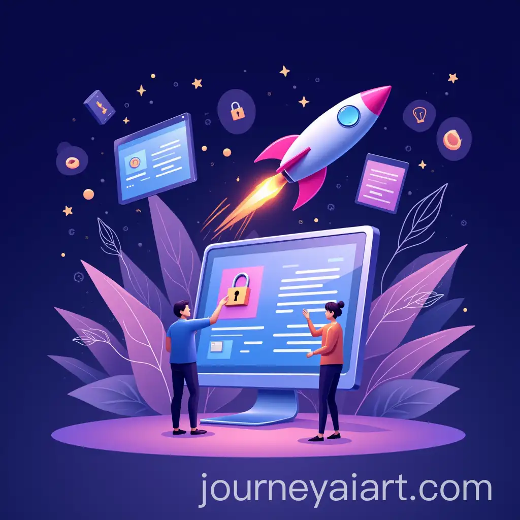 Futuristic-Cybersecurity-and-Blockchain-Interface-Design-with-Characters-and-Rocket