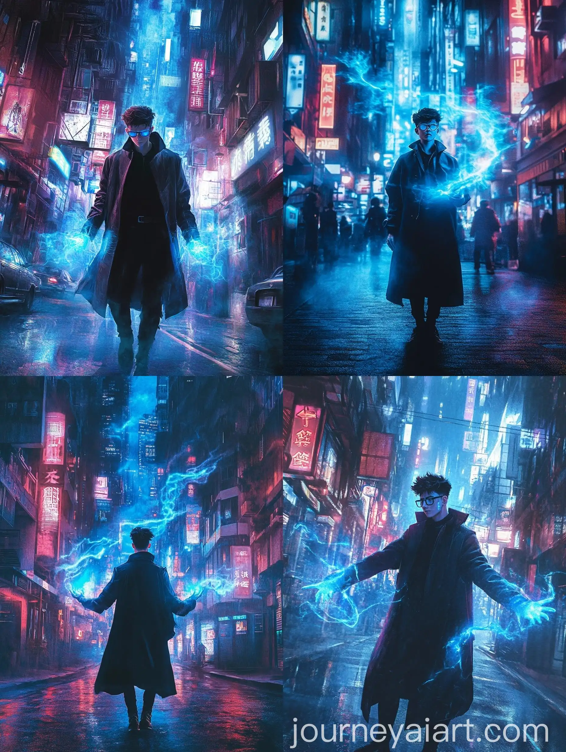 Young-Dark-Sorcerer-Casting-Blue-Magic-in-Cyberpunk-City-at-Night