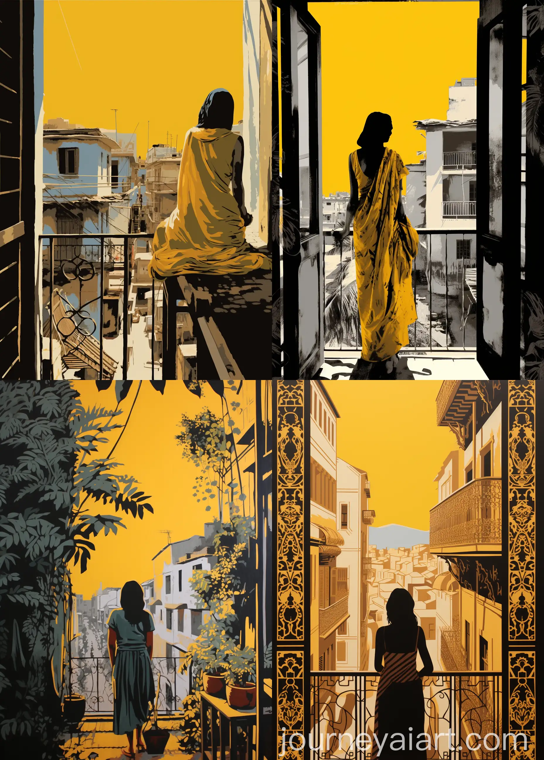 Woman-Observing-Egyptian-Street-Scene-from-Balcony