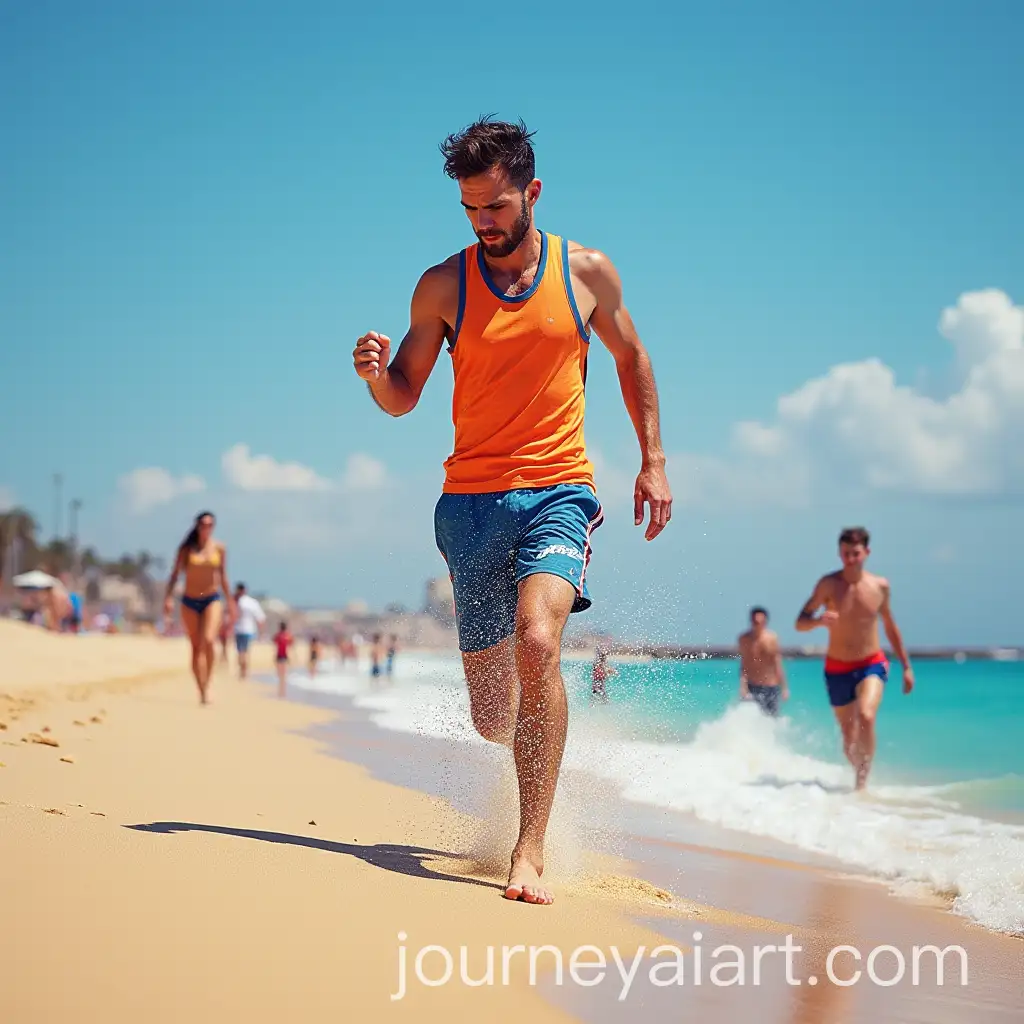 Vibrant-Beach-Sports-in-Barcelona-with-Bold-Colors