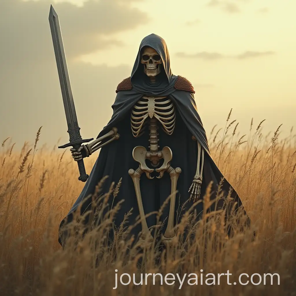 Skeleton-Warrior-Holding-Sword-Surrounded-by-Soldiers-in-a-Battlefield