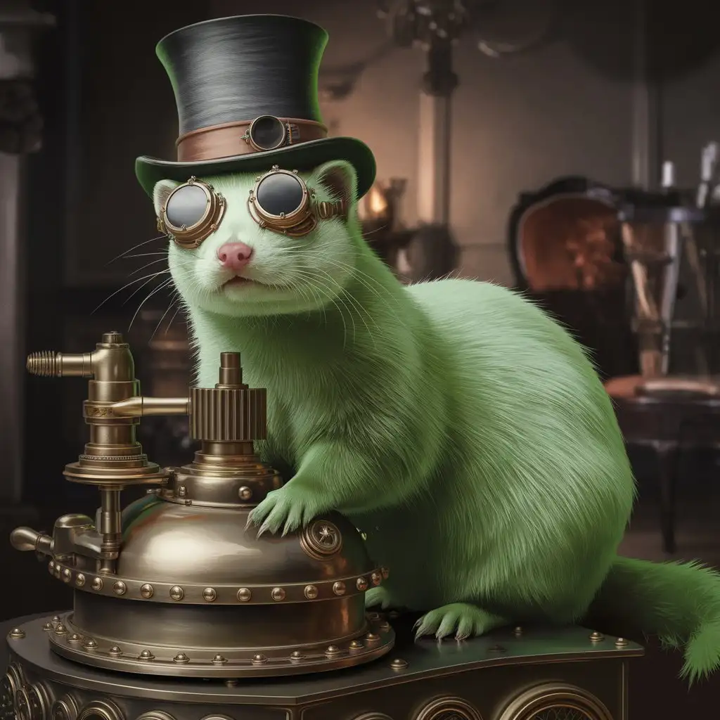 Gothic-Steampunk-Ferret-with-Green-Accents