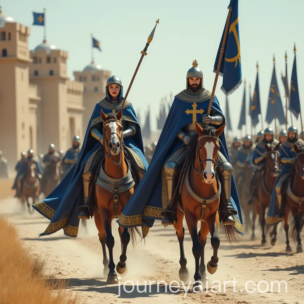 Sporty-Knight-Queen-and-Crusader-Commander-Galloping-Through-the-Desert