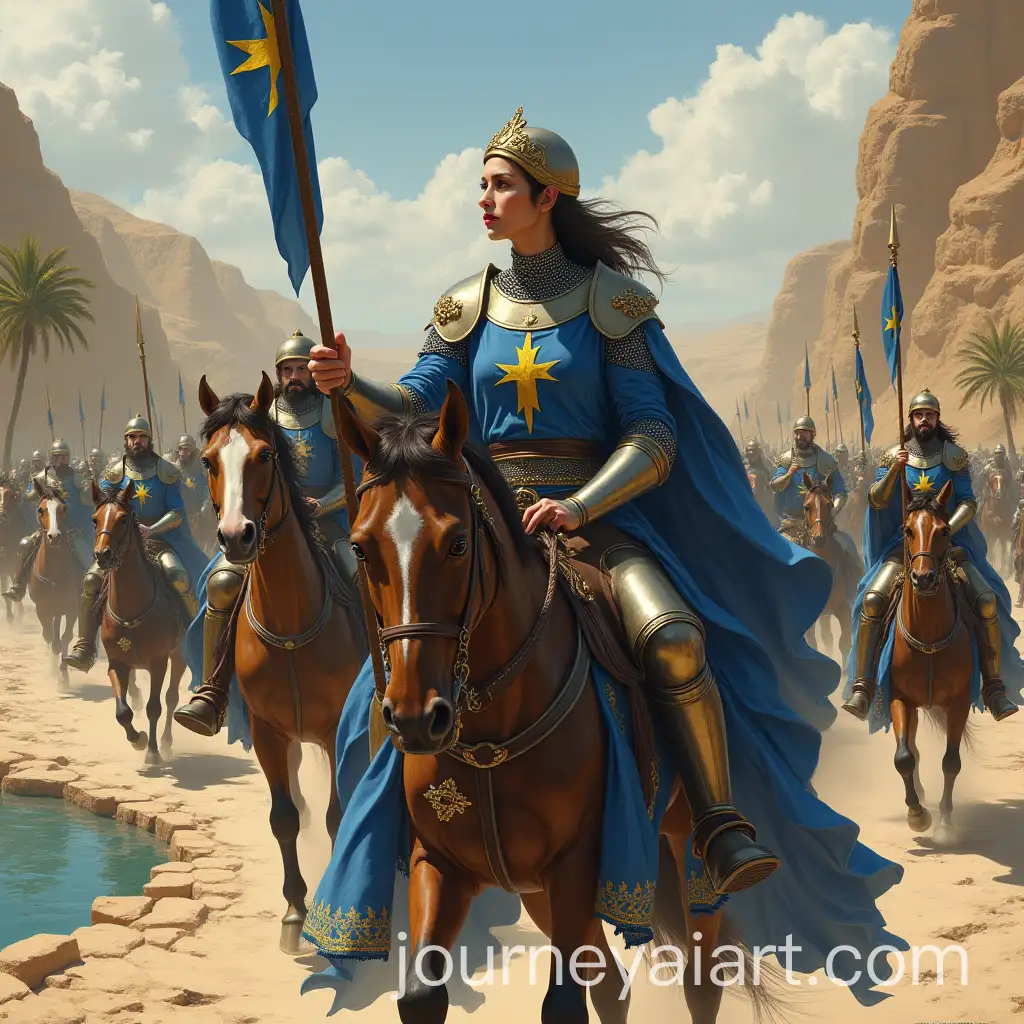 Female-KnightQueen-Leading-Crusaders-Through-Desert-Oasis