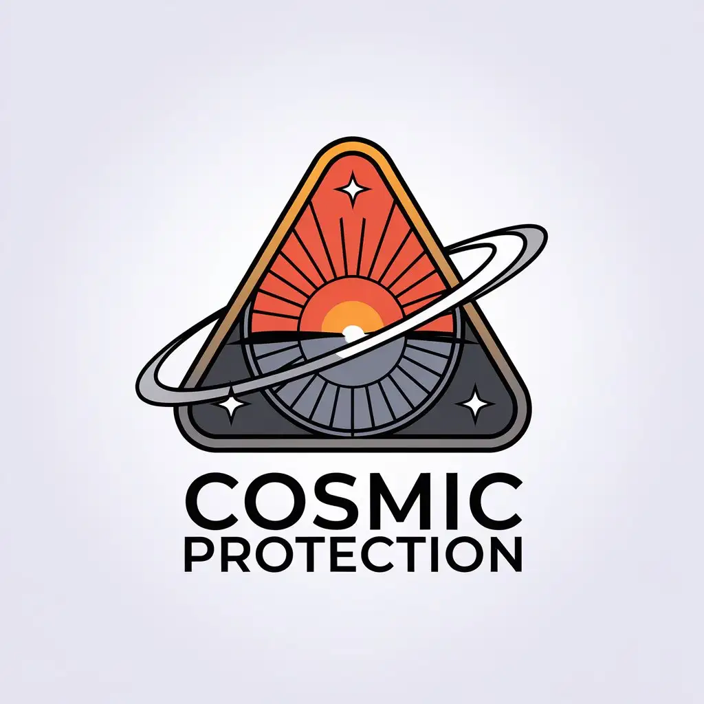 LOGO Design For Cosmic Protection Triangular Shape with Sunrise and Orbit