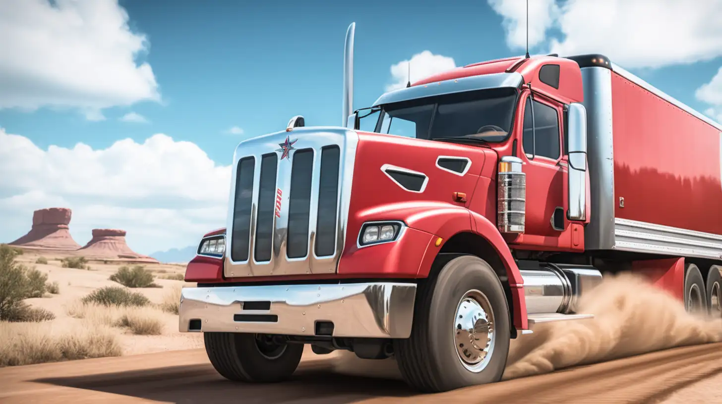 Red American Truck Offroad Driving Game Scene with Blue Sky