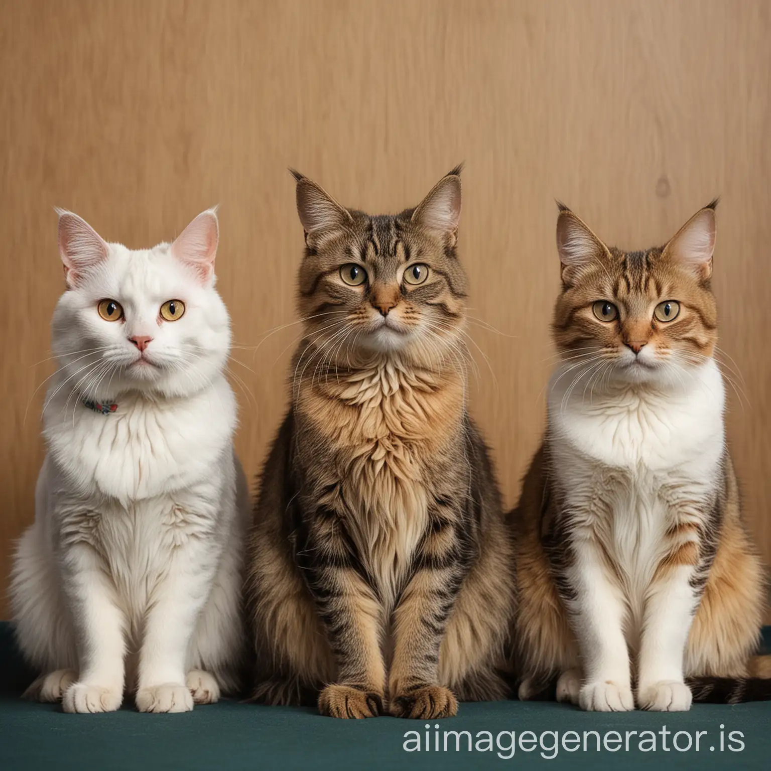 Three-Anxious-Cats-Sitting-Together