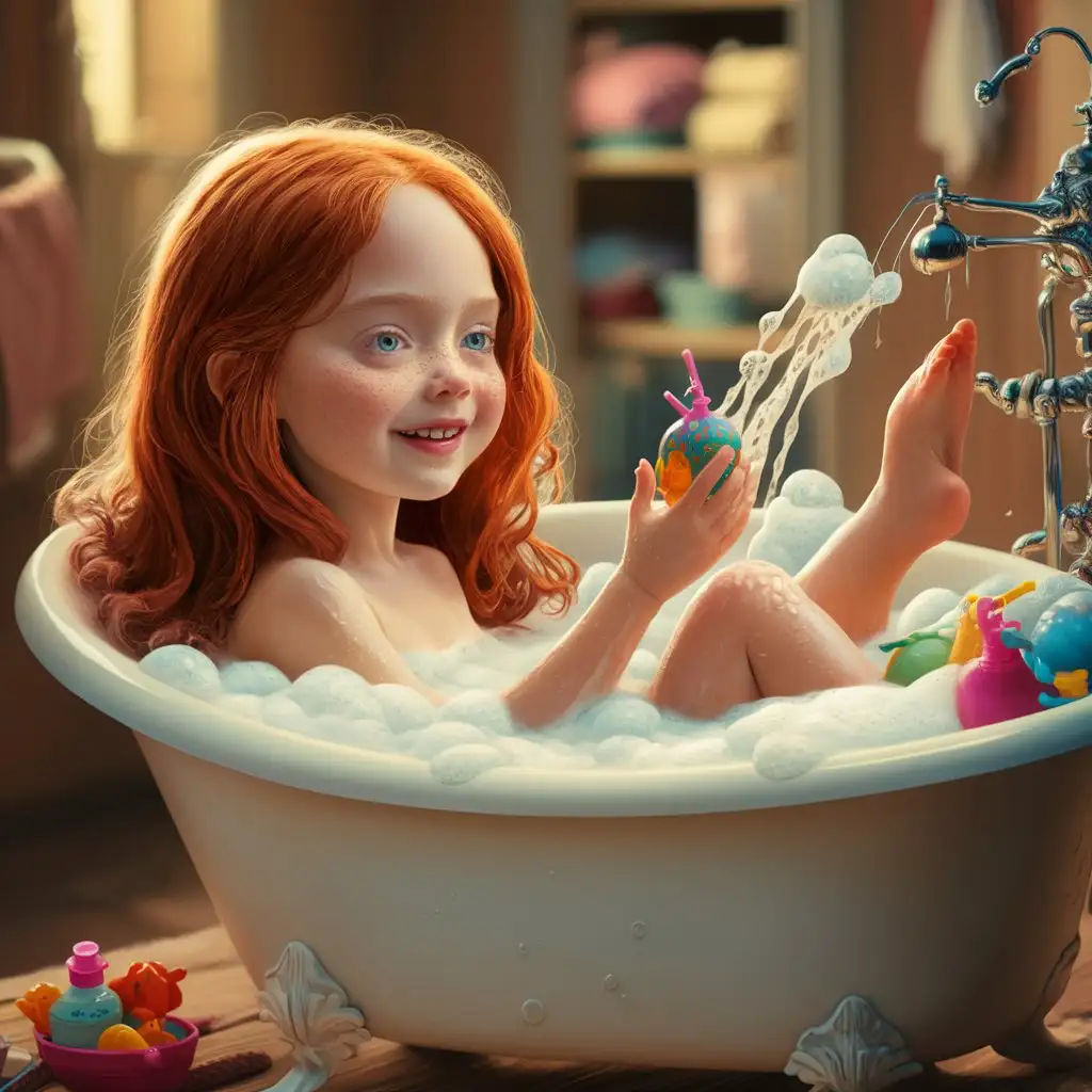 Young-Girl-with-Long-Ginger-Hair-Enjoying-Bath-Time