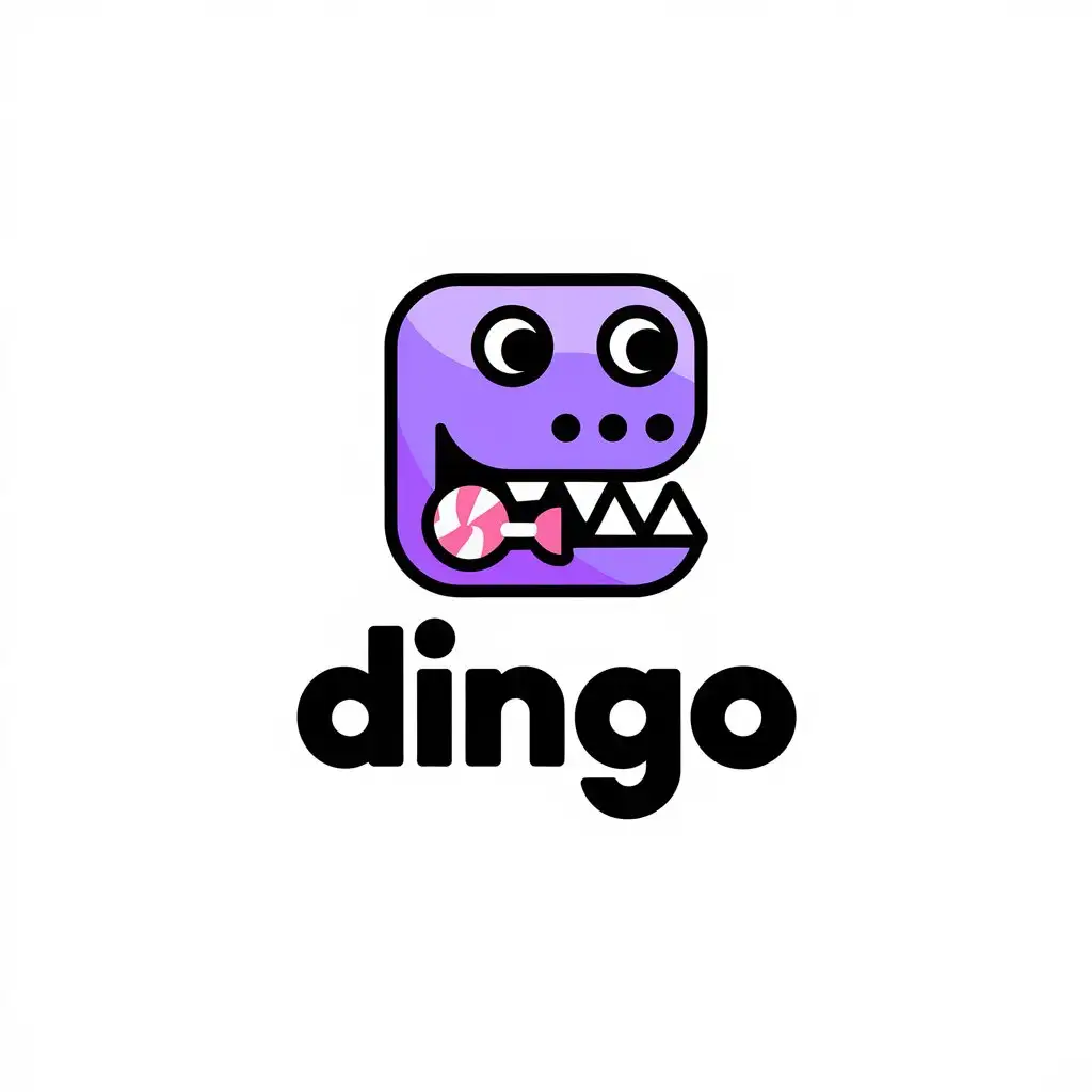 LOGO Design For Dingo Cartoon Purple Dinosaur Holding Candy on White Background