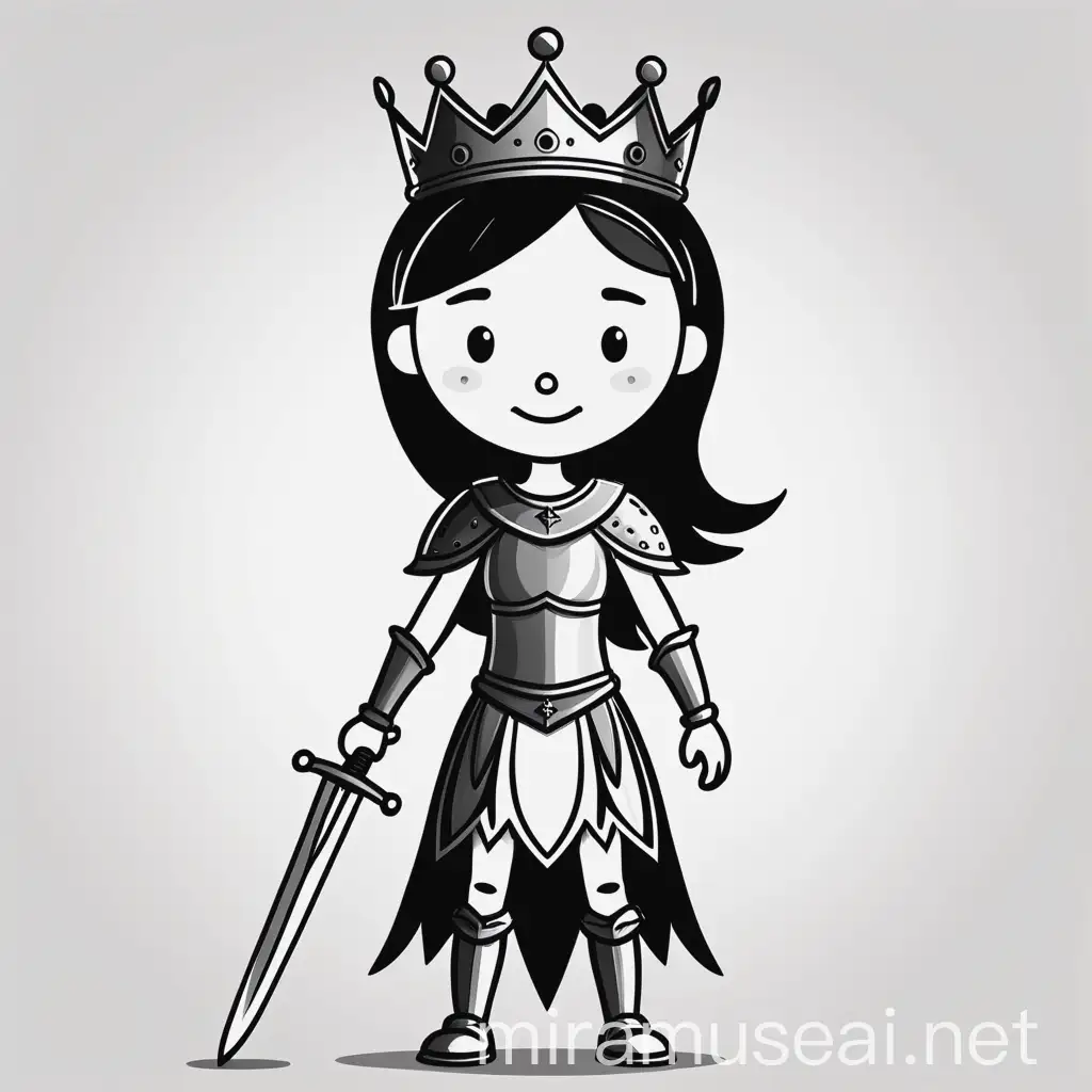 Proud Stick Figure Girl in Warrior Costume with Sword and Crown