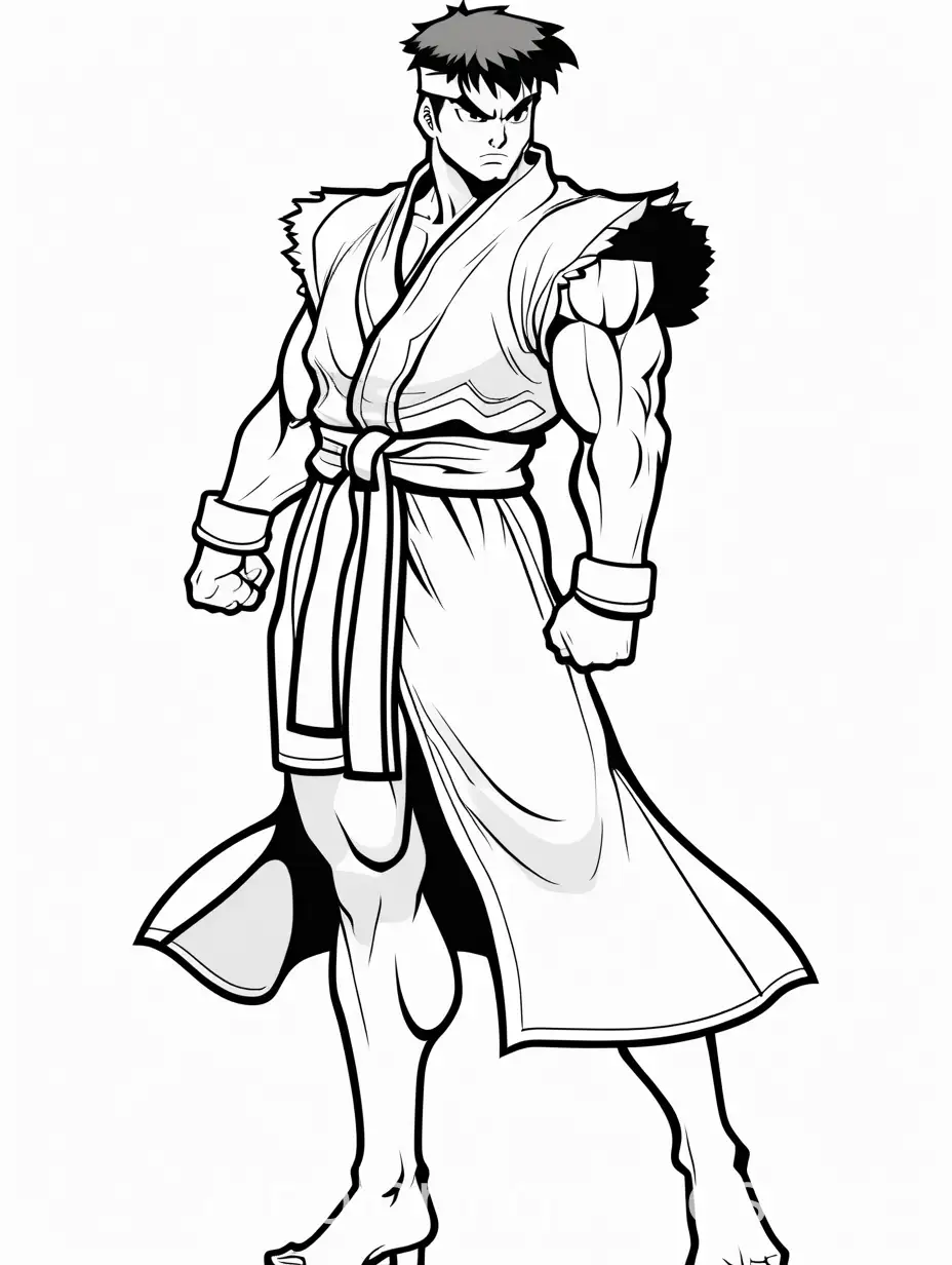 Ryus-Street-Fighter-Chic-Black-and-White-Line-Art-Coloring-Page