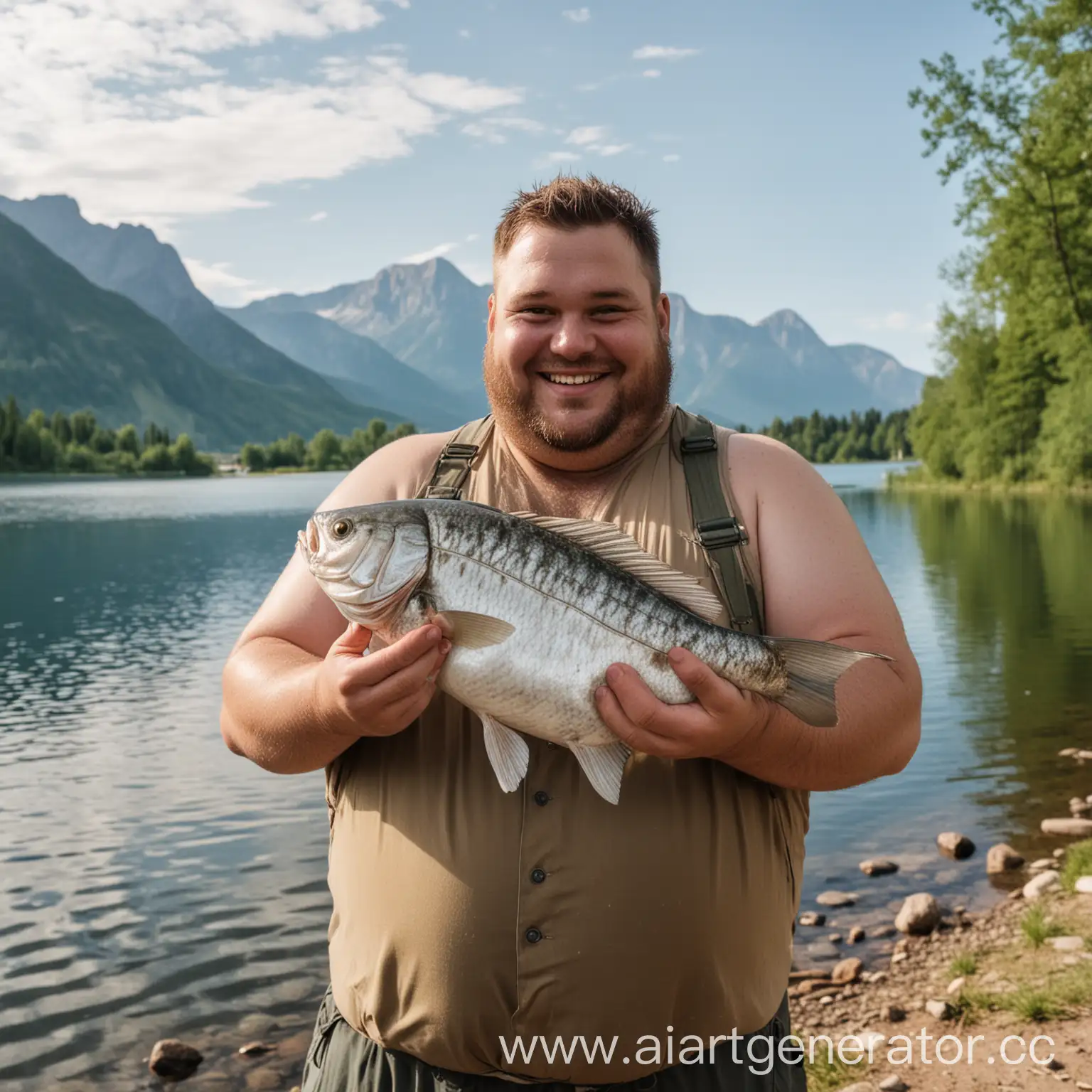 Smiling-Man-with-a-Large-Fish-at-the-Lake