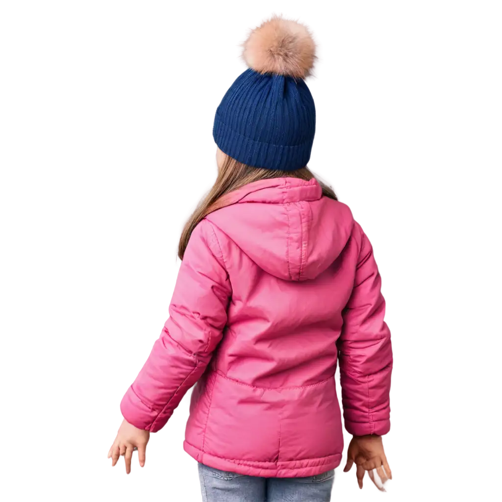 PNG-Image-of-a-5YearOld-Girl-in-a-Down-Jacket-and-PomPom-Hat-Back-View-with-Head-Raised