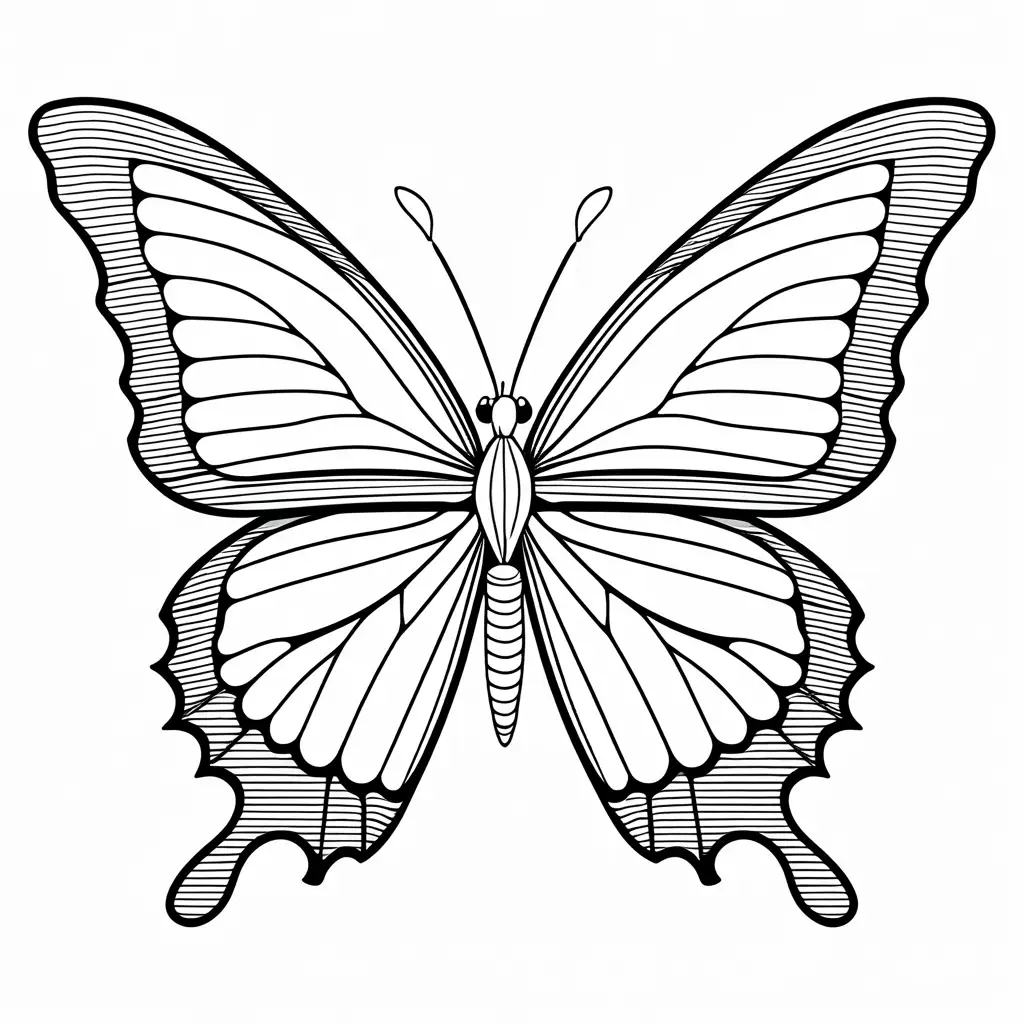 Bitterfly 120 segments
, Coloring Page, black and white, line art, white background, Simplicity, Ample White Space. The background of the coloring page is plain white to make it easy for young children to color within the lines. The outlines of all the subjects are easy to distinguish, making it simple for kids to color without too much difficulty