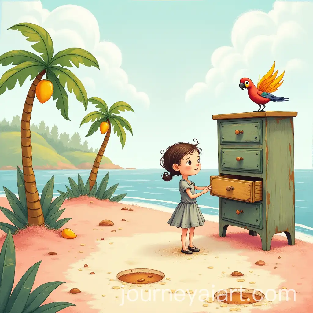 Childrens-Book-Cover-with-Magical-Island-Talking-Dresser-and-Whimsical-Girl