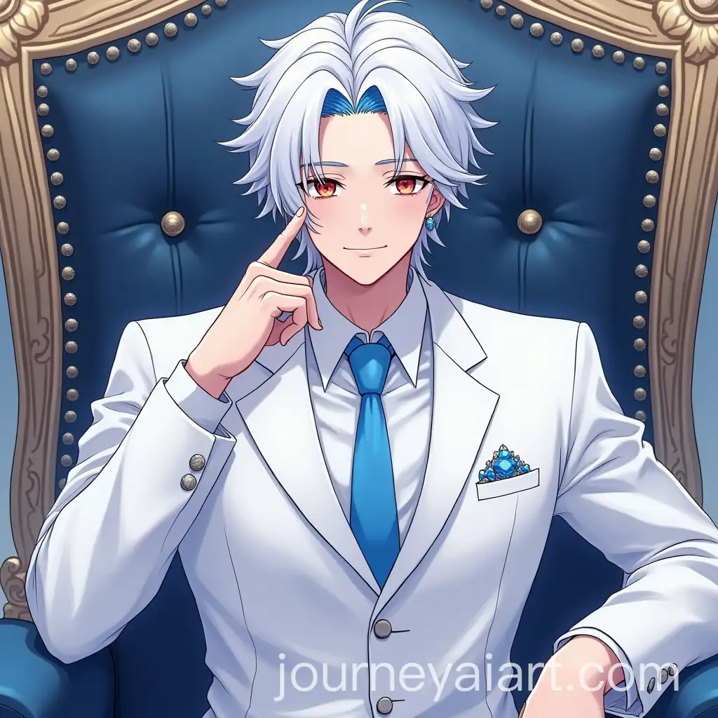 White-Haired-Man-with-Blue-Highlights-Sitting-on-Throne-in-White-Suit