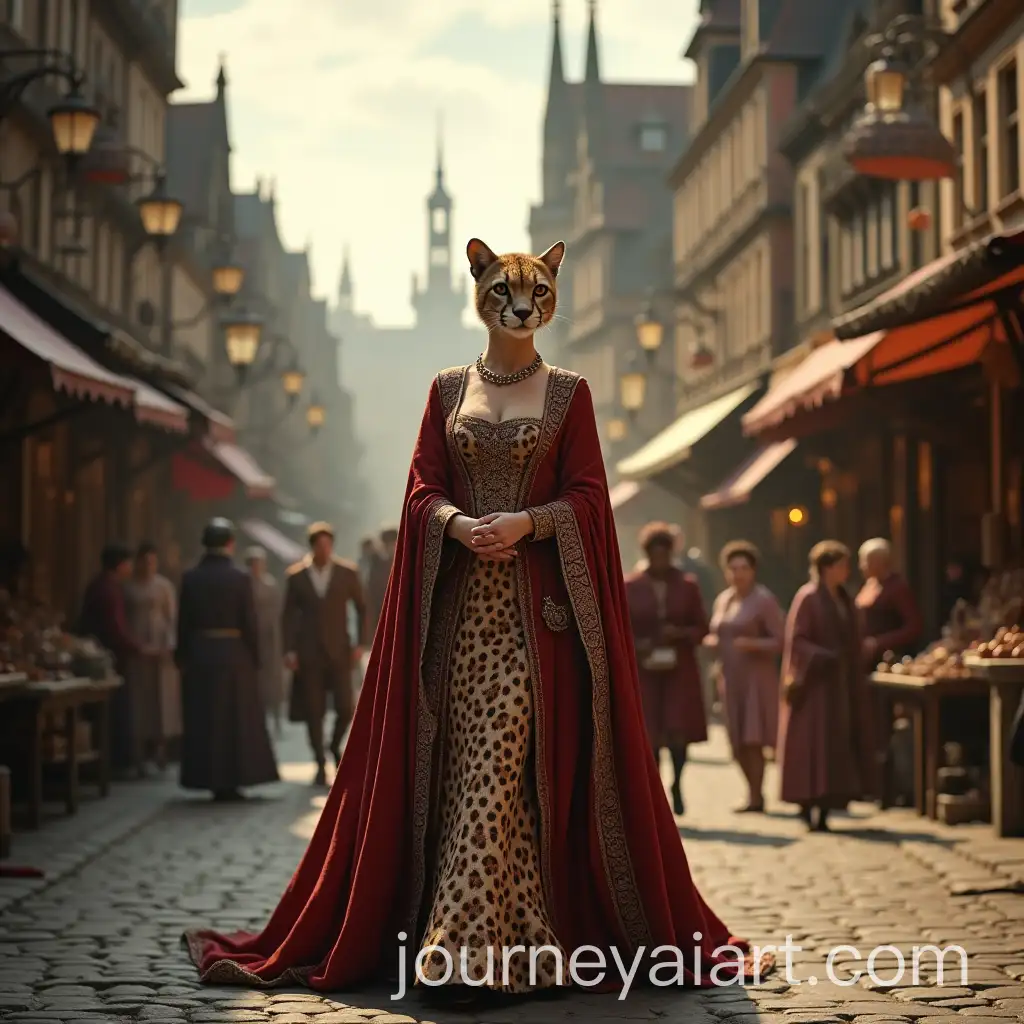 Regal-CheetahHeaded-Queen-Gracefully-Strolling-Through-a-Medieval-City
