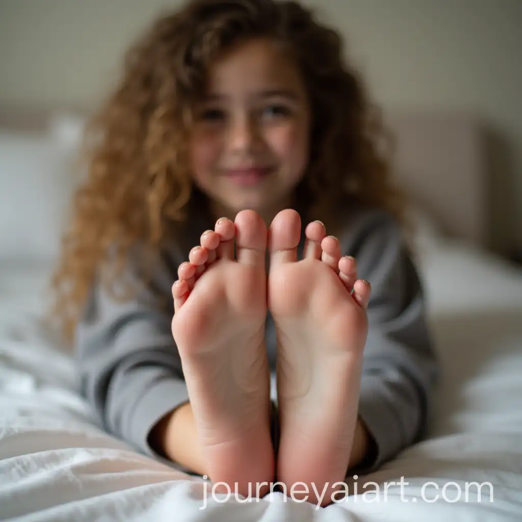 Teenage-Girl-Lying-on-Bed-with-Bare-Feet-in-Focus