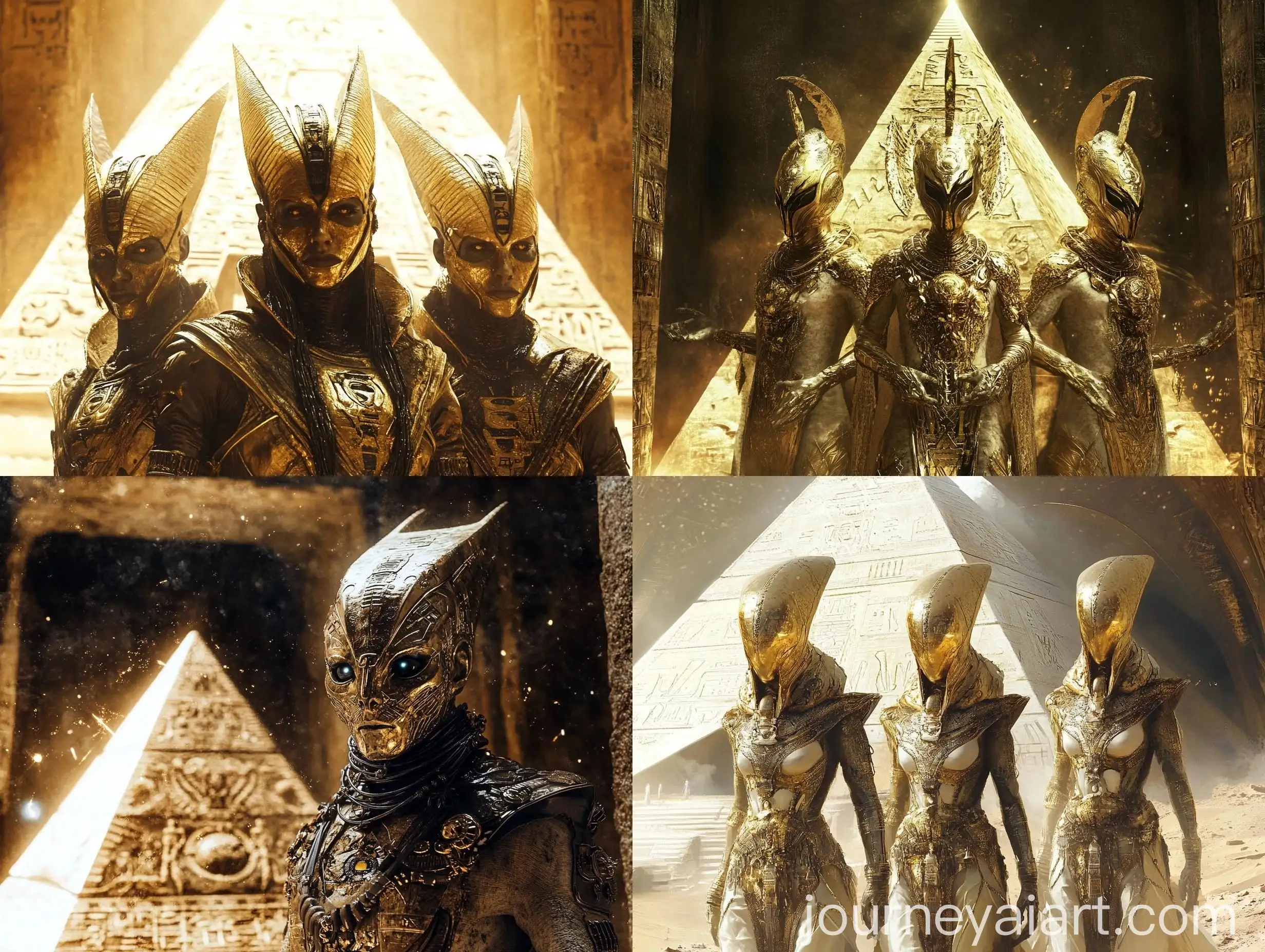 Otherworldly-Beings-Emerging-from-Shimmering-Portal-with-PyramidShaped-Spacecraft