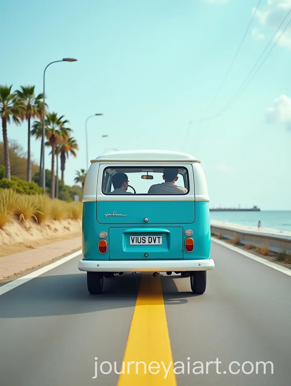 Volkswagen-T2-Minibus-Driving-by-the-Seaside-with-Couple-Chatting-Inside