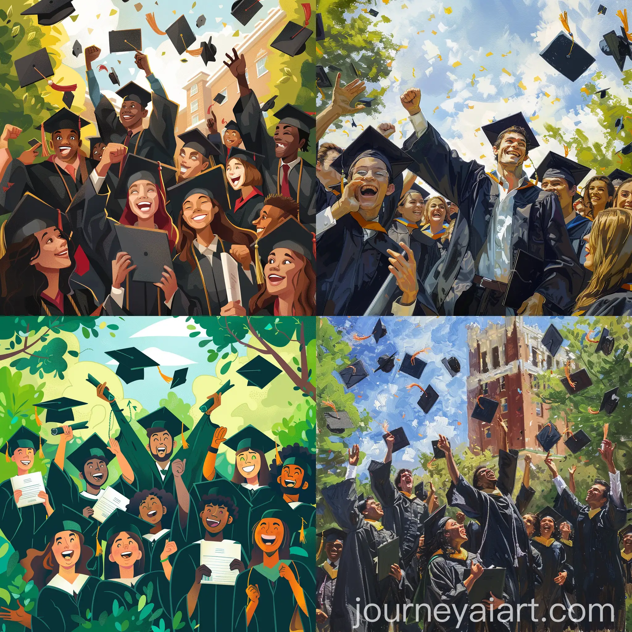 Diverse-Graduates-Celebrating-Outdoors-with-Diplomas