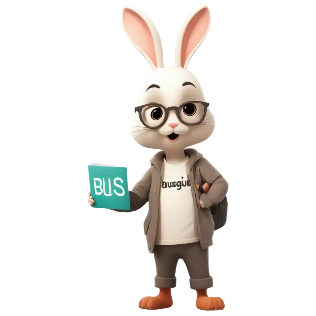 Cartoon-Rabbit-with-Bun-in-Hand-Standing-at-Bus-Stop-PNG-Image