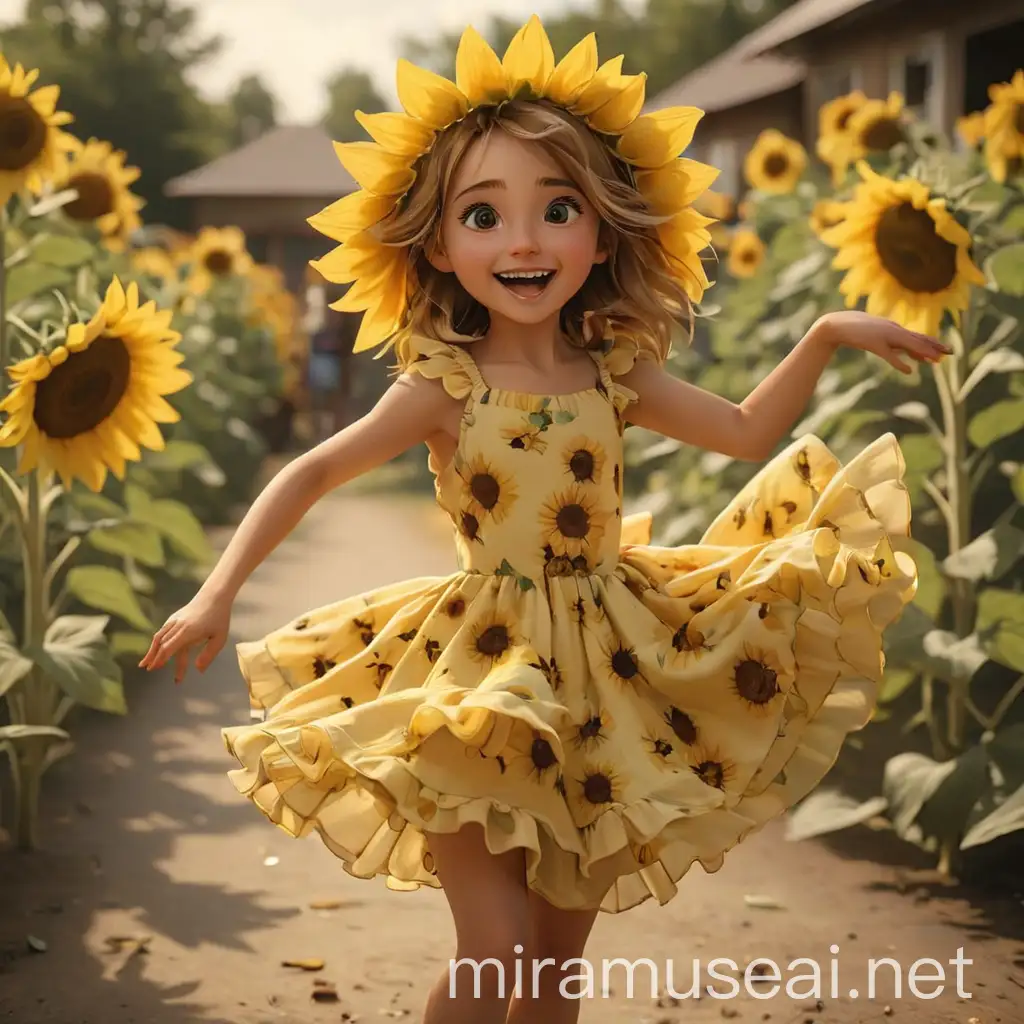 Dancing Sunflower Girl in Vibrant Floral Dress