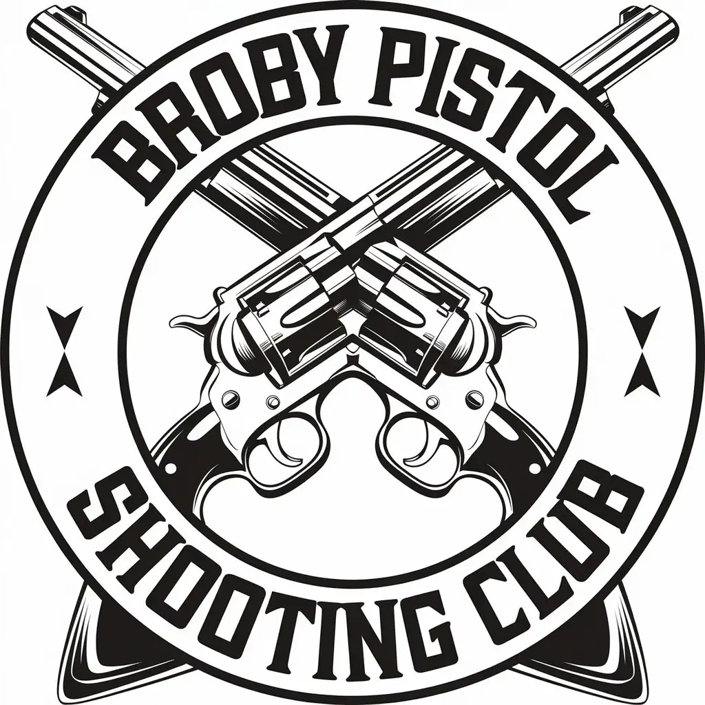 LOGO Design for BROBY PISTOL SHOOTING CLUB Revolver Symbol with Bold Text and Clear Background