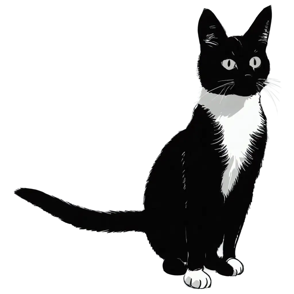 ComicStyle-Black-and-White-Cat-PNG-Perfect-for-Creative-Projects