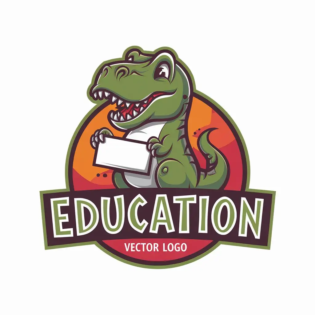 LOGO Design for Education Cute Cartoon Tyrex Holding a Sign with Modern Appeal