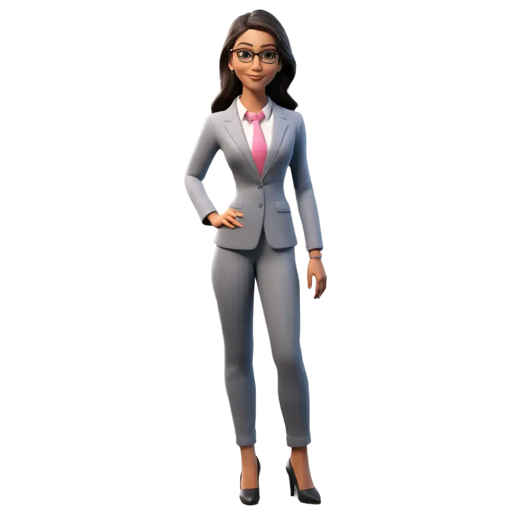 HighQuality-PNG-Image-of-an-Animated-Female-Engineer-in-Gray-Indian-Formal-SuitDress