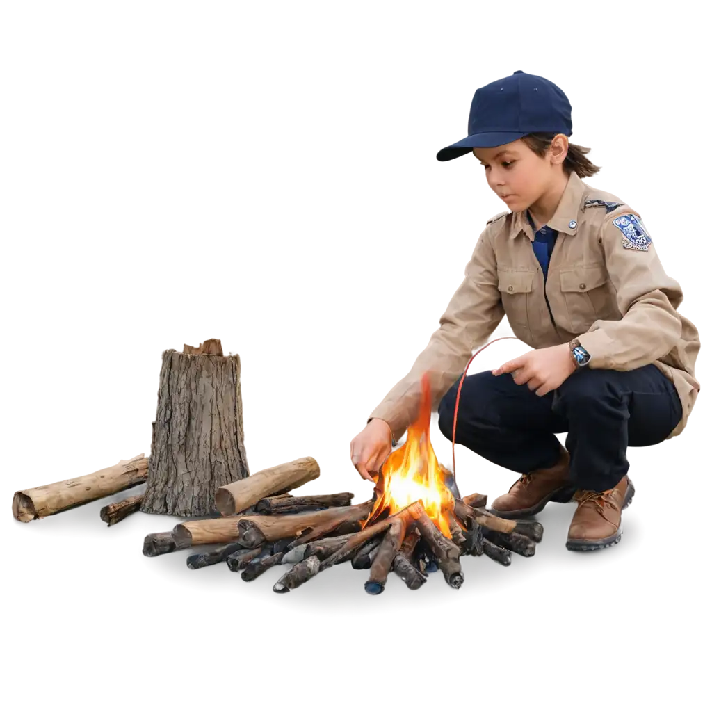 Scout making a fire