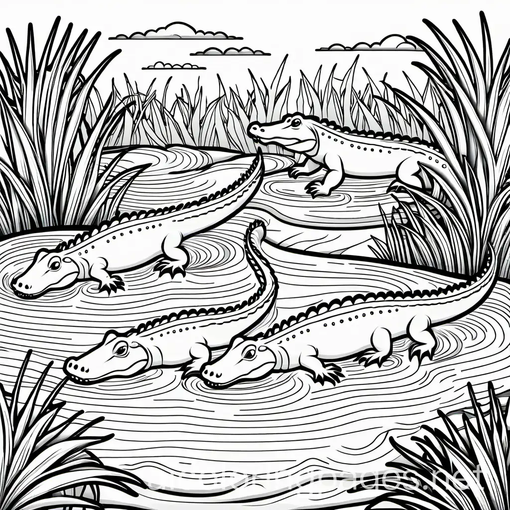 Four-Alligators-Hiding-in-a-Swamp-Coloring-Page-for-Kids