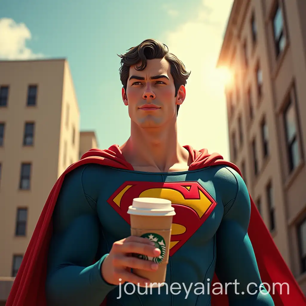 Superheroes-Enjoying-Starbucks-Coffee-on-a-Sunny-Rooftop