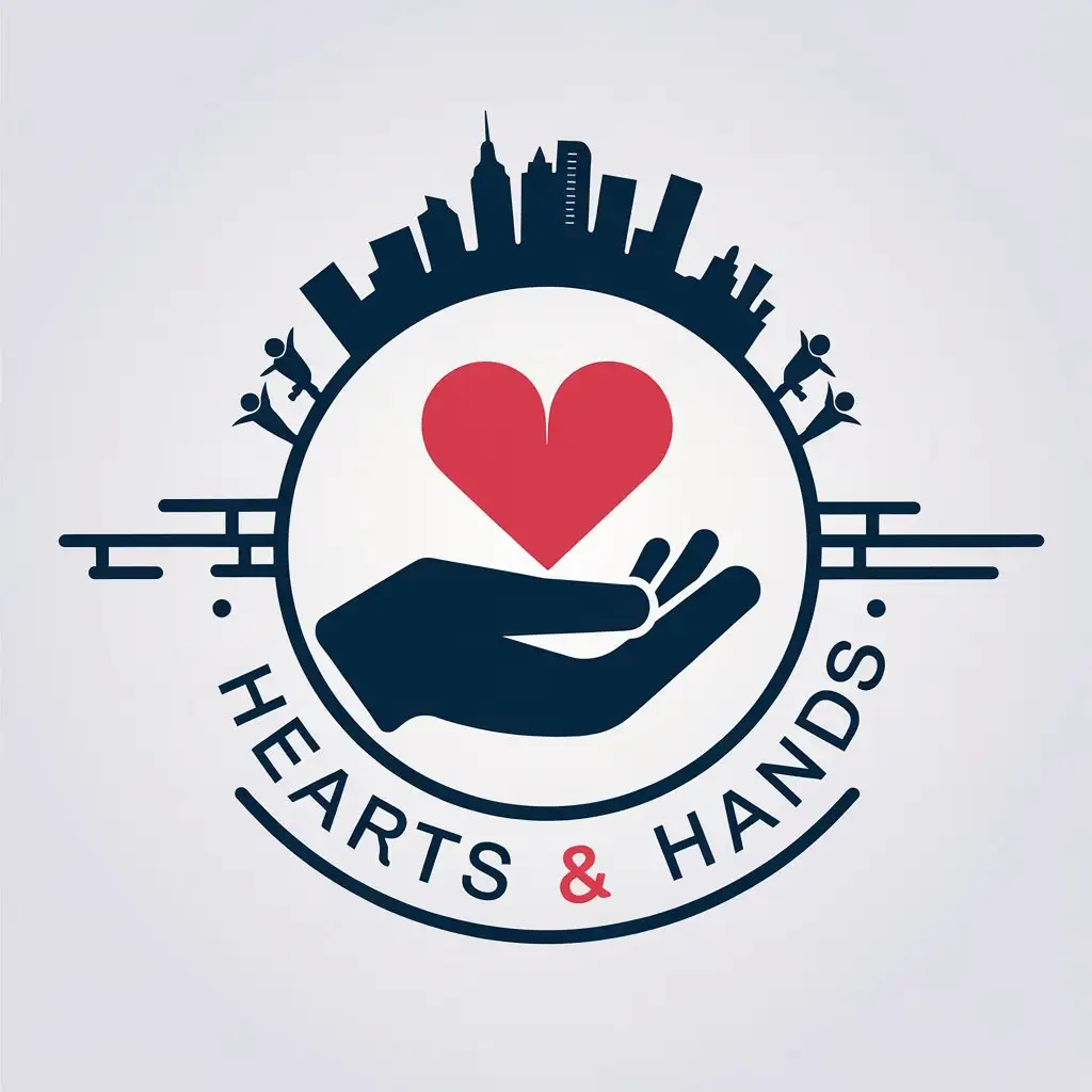 LOGO Design for MCA Hearts Hands Minimalistic Hand Holding Red Heart with NYC School Skyline