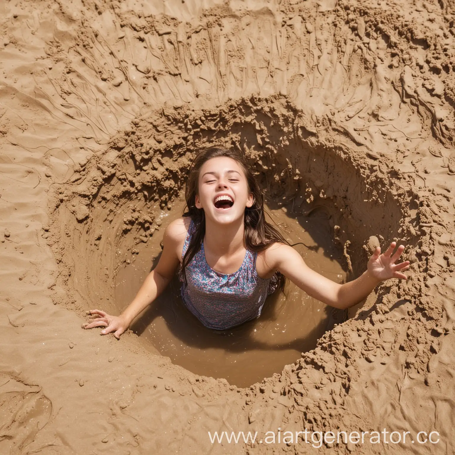 Girl sinking in quicksand 