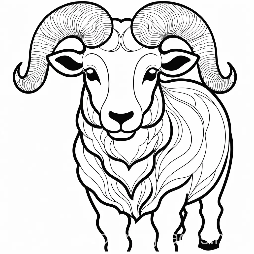 Adult-Male-Ram-Coloring-Page-Black-and-White-Line-Art