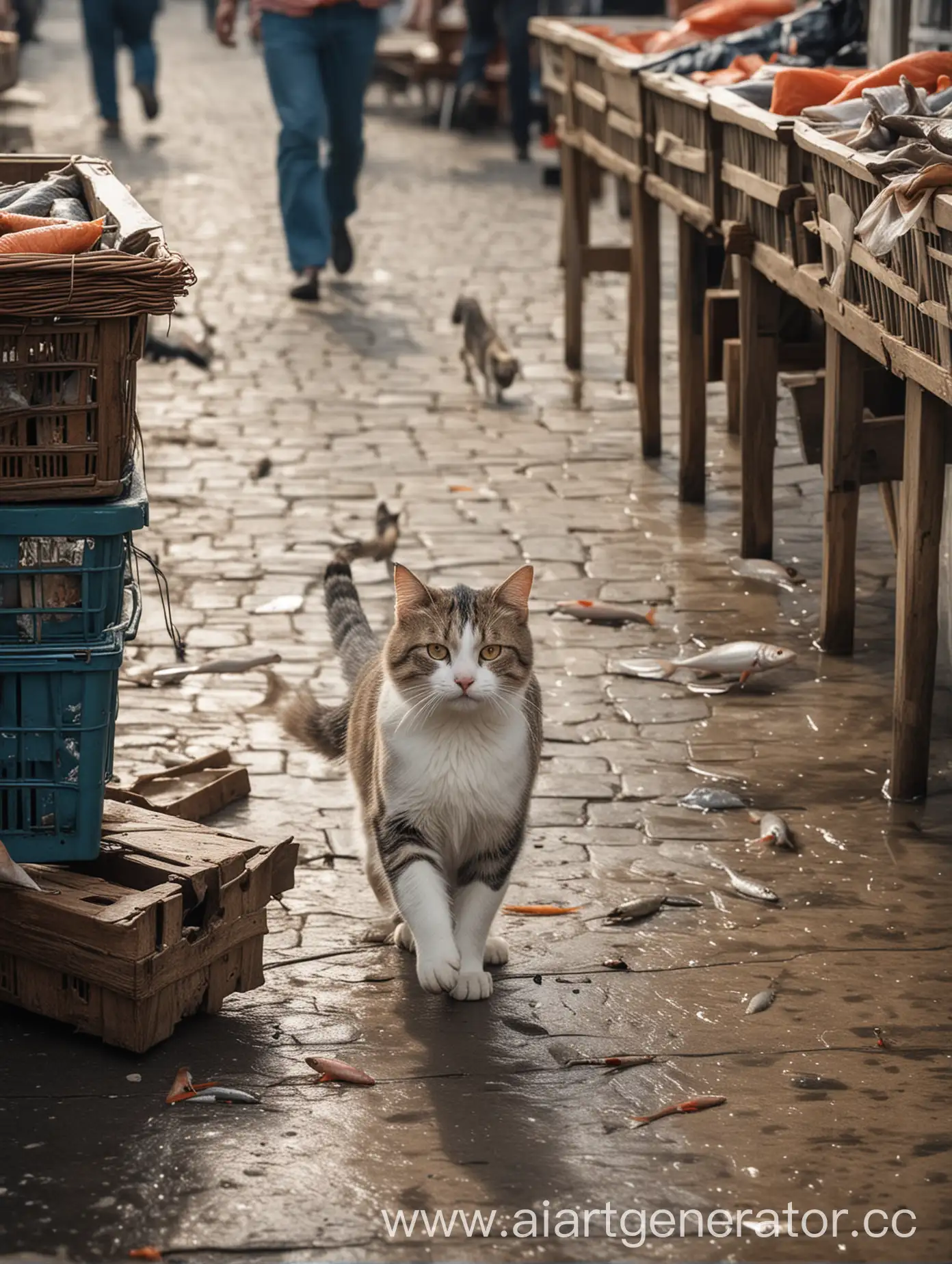 Cat-Steals-Fish-at-Fish-Market