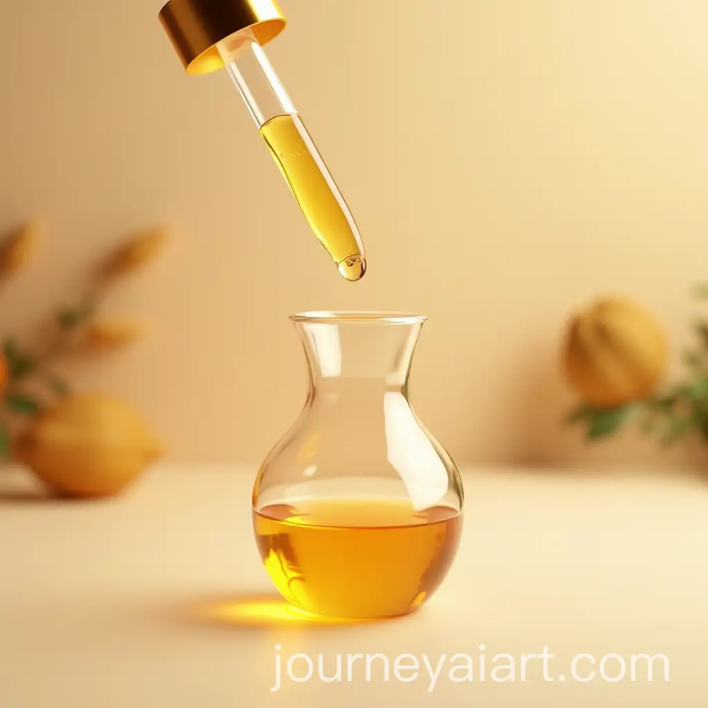 Golden-Botanical-Extract-Droplet-Falling-into-Crystal-Glass-Beaker